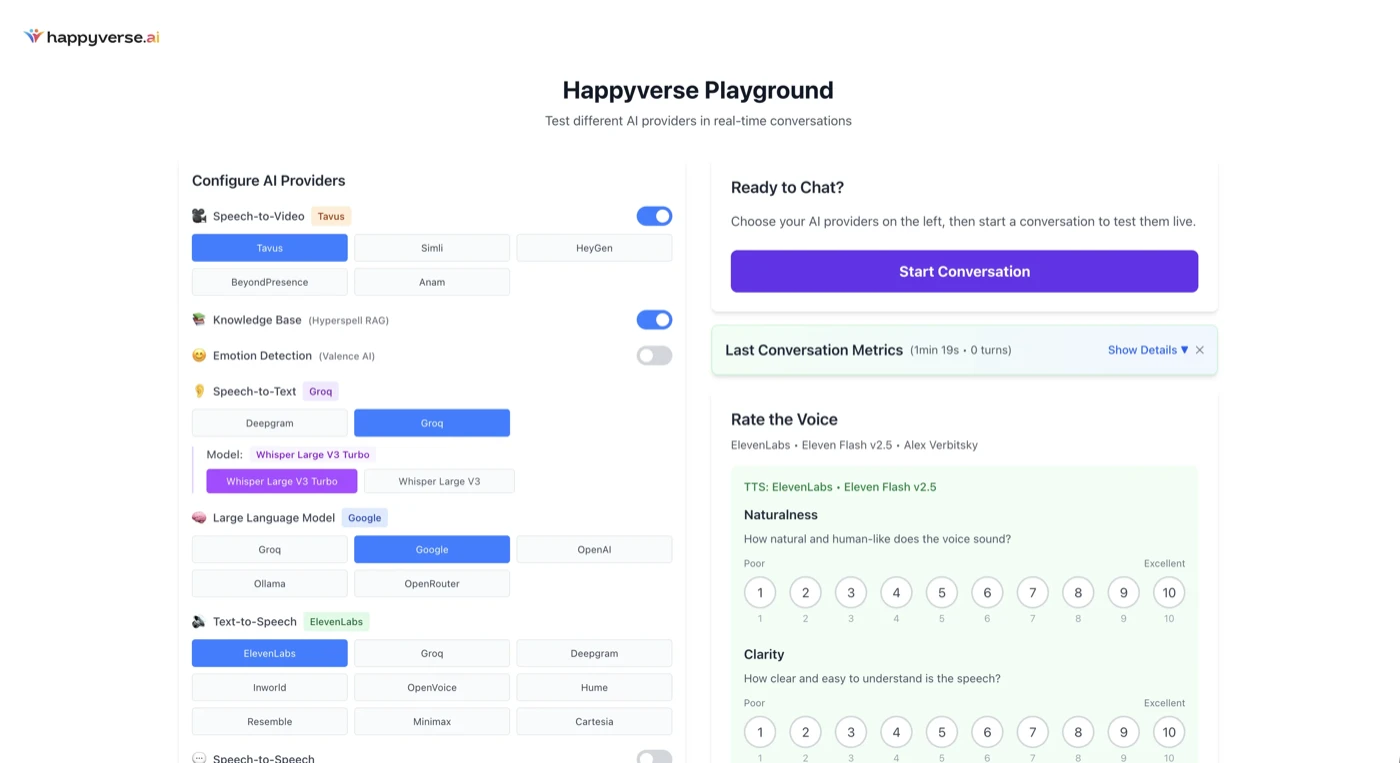 Evaluation Platform for a Conversational AI Startup platform screenshot